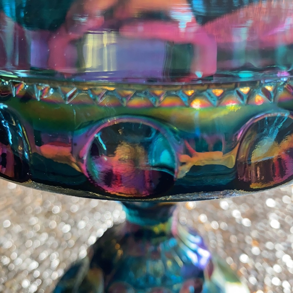 Large Blue Iridescent Carnival Compote Glass - Picture 6 of 6